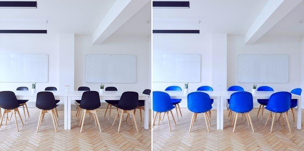 black chair to blue chair